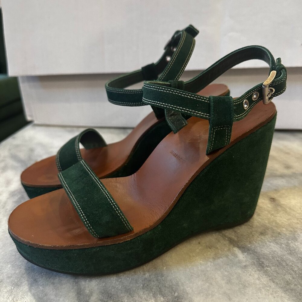 Prada Green Suede Wedge Platform Sandals Vintage 90s/Y2K 8.5